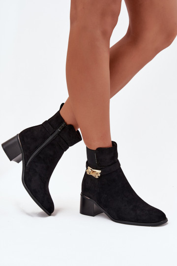 Gefütterte Damen-Stiefeletten mit goldfarbenen Details schwarz Sarona 2
