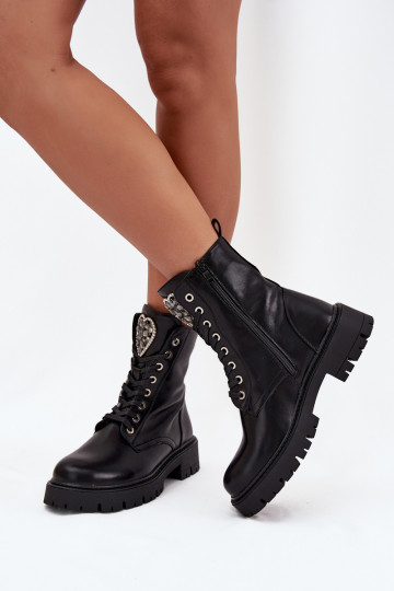 Arbeitsstiefeletten Mit Schmuck sich Zuarm laufen Eko Haut schZuarze Farbe Miryssa