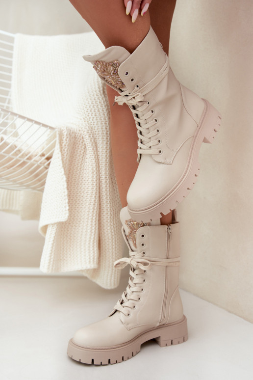 sich Zuarm laufen Arbeitsstiefeletten mit Ornamenten Beige Kelilea