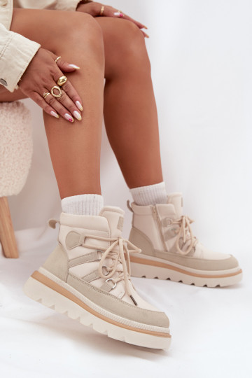 Damenstiefel mit einer Plattform elfenbeinfarbe Liorae