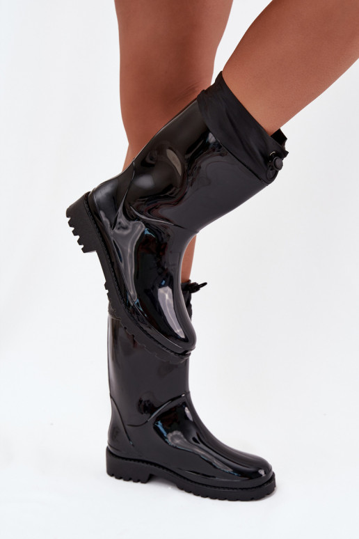 Gummistiefel Feminin mit Schnappverschluss schZuarze Farbe Kessia