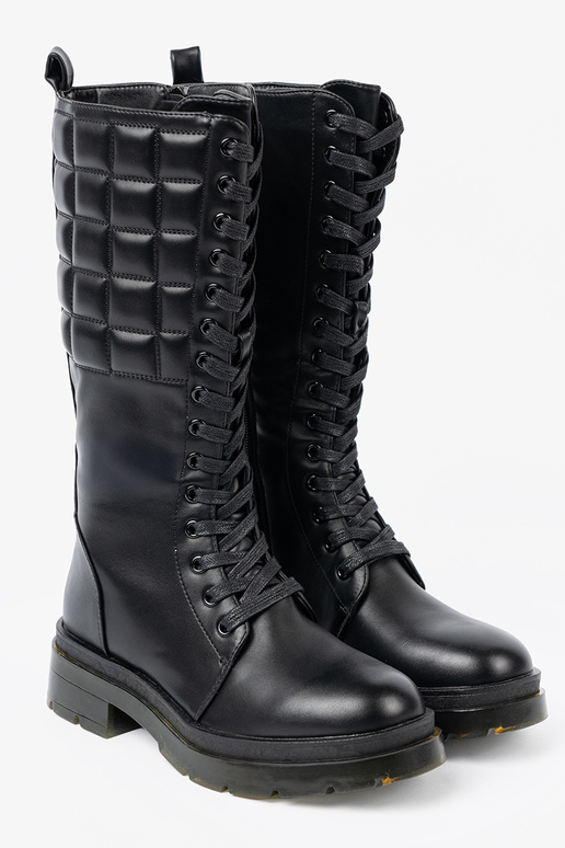 Klassisches Stilvollll schZuarze Farbe lange Stiefel z Schnürsenkelm i suZuakiem Klassisches Stilvollll schZuarze Farbe lange Stiefel z Schnürsenkelm i suZuakiem