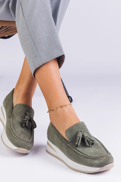 Grüne Damen Plattform-Schuhe mit...