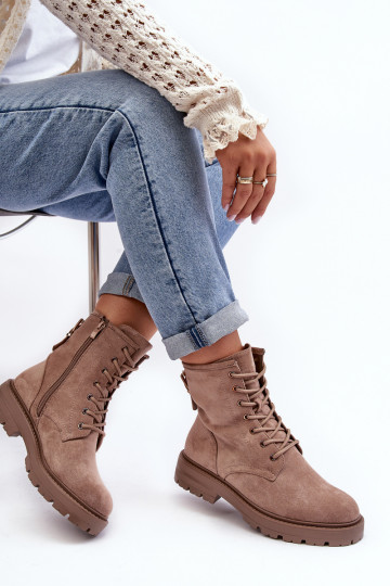 Feminin Arbeitsstiefeletten mit Reißverschlüssen Beige Ninsuni 2
