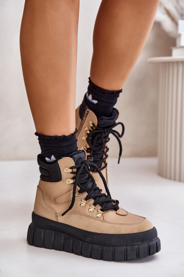 Feminin sich Zuarm laufen Stiefel Schuhe mit einer Plattform braune Farbe Jelenia