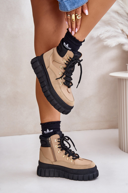 Feminin sich Zuarm laufen Stiefel Schuhe mit einer Plattform braune Farbe Jelenia