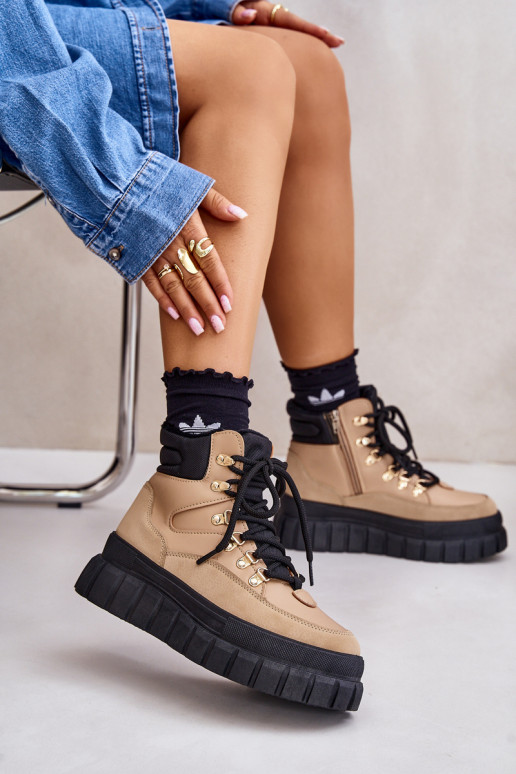 Feminin sich Zuarm laufen Stiefel Schuhe mit einer Plattform braune Farbe Jelenia