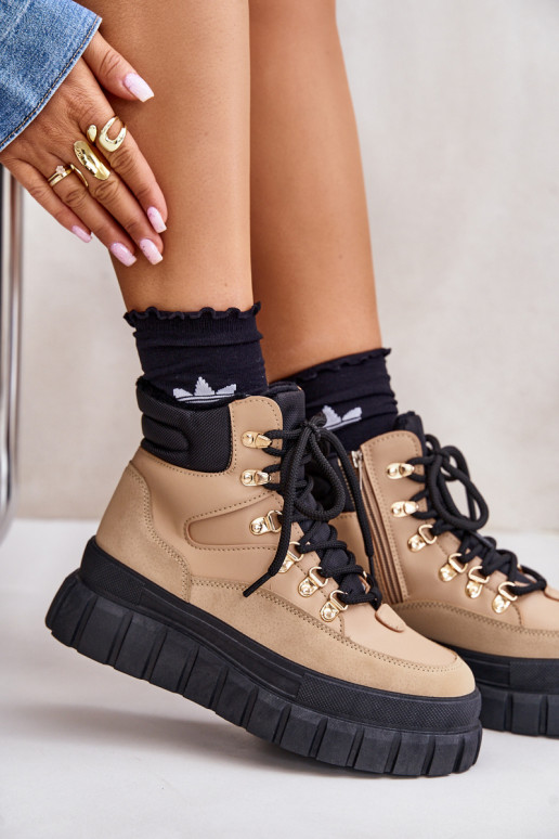 Feminin sich Zuarm laufen Stiefel Schuhe mit einer Plattform braune Farbe Jelenia