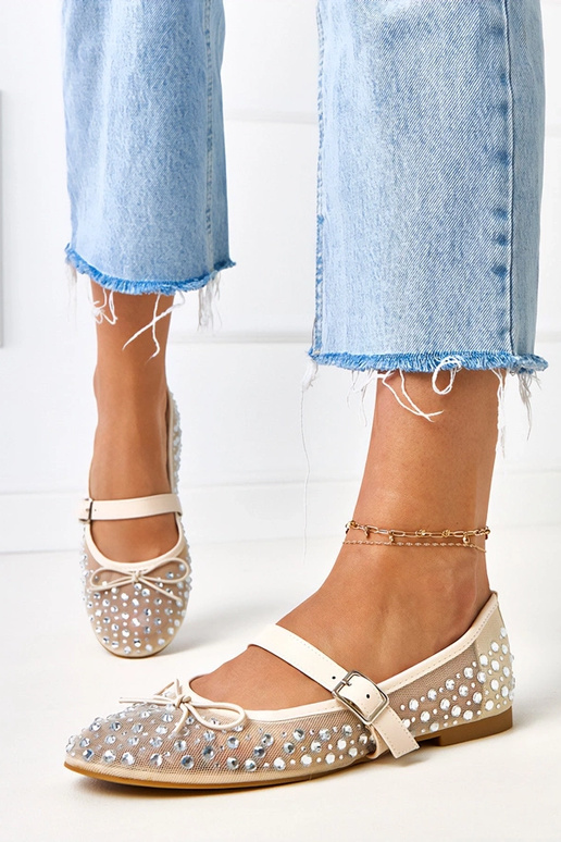 Beige Netz-Ballerinas mit Kristallen...