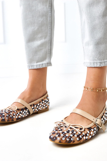 Leopardenmuster Netz-Ballerinas mit Kristallen Elasida