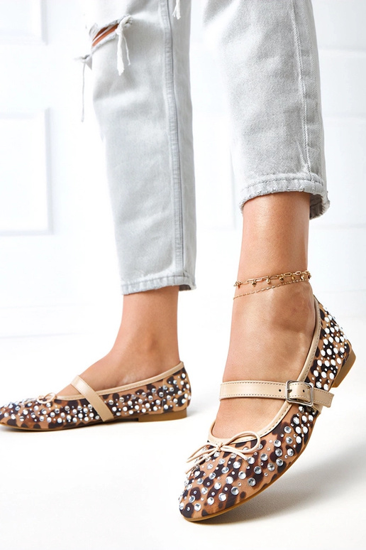 Leopardenmuster Netz-Ballerinas mit...