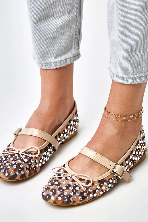 Leopardenmuster Netz-Ballerinas mit...