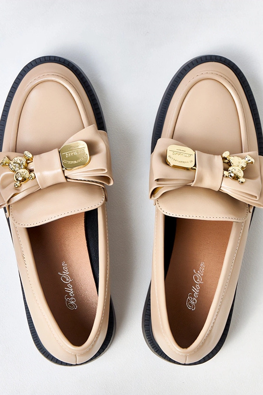 Beige Mokassins mit Schleife und...