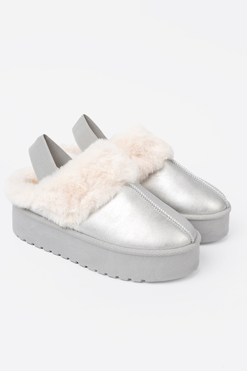 Silberfarbe Schneestiefel mit Pelzmantel i platformą