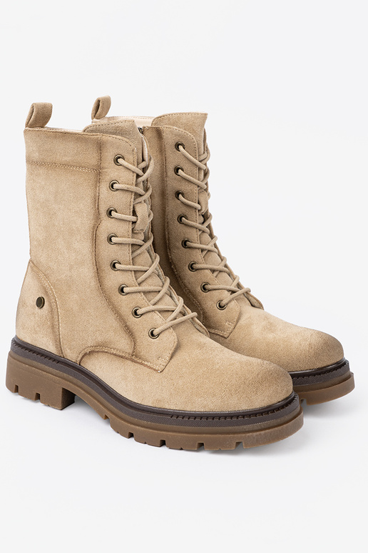 aus INildleder Beige hohe Reitstiefel z solidnym bieżnikiem