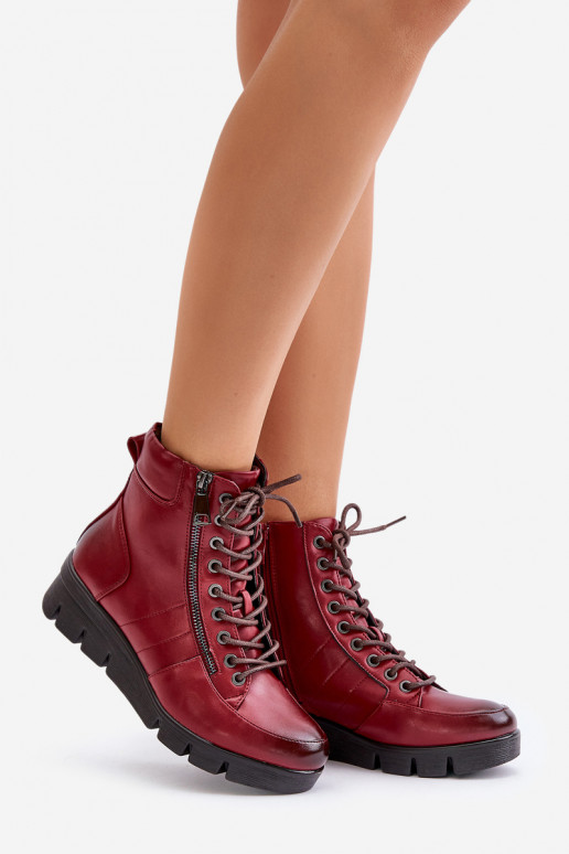 sich Zuarm laufen Damenstiefel mit einer Plattform I Koturnie Burgund Savindria  sich Zuarm laufen Damenstiefel mit einer Plattform I Koturnie Burgund Savindria