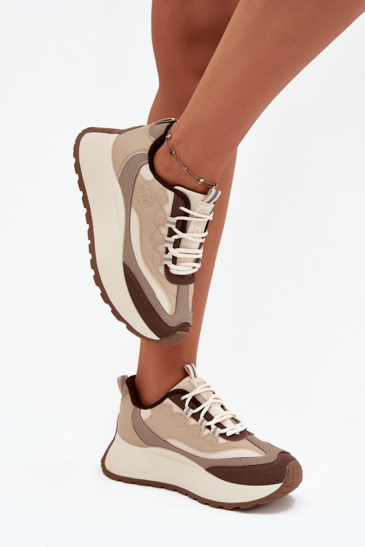 Sneakers Stilvollllschuhe Feminin mit einer Plattform Big Star SS274002 HI-POLY SYSTEM Beige Sneakers Stilvollllschuhe Feminin mit einer Plattform Big Star SS274002 HI-POLY SYSTEM Beige