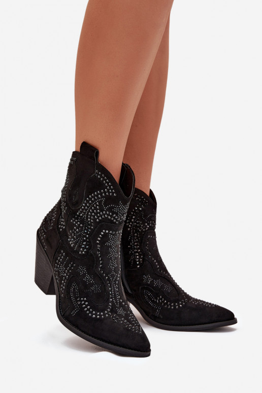 Wärmende Damen Cowboy-Stiefeletten mit Dekoration, schwarze Farbe Lelira