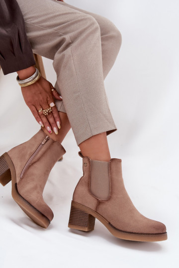 Beige stilvolle gefütterte Damen-Stiefeletten mit Absatz Zelia