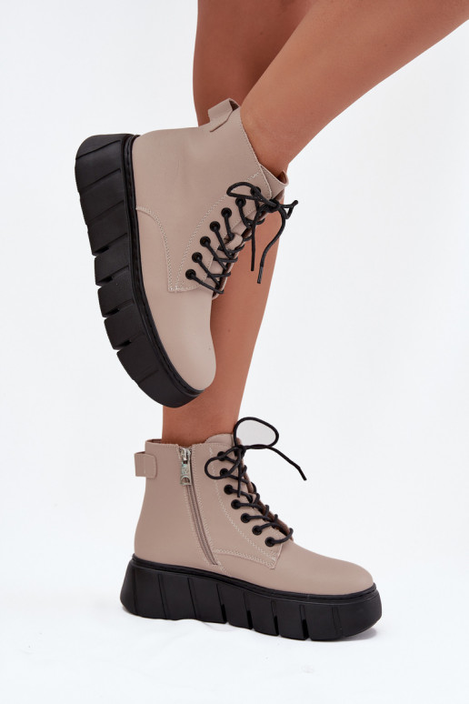 Haut sich Zuarm laufen Damenstiefel mit einer Plattform Vinceza 66803 Beige