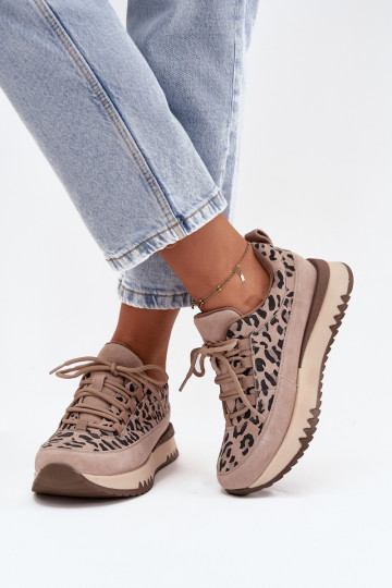 aus INildleder sich Zuarm laufen Sneakers Stilvollllschuhe Feminin mit einer Plattform Vinceza 66836 mit Leopardenfellmuster Bei 2