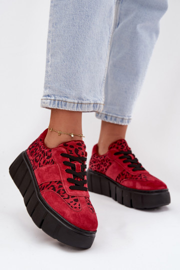 aus INildleder sich Zuarm laufen Sneakers Stilvollllschuhe Feminin mit einer Plattform Vinceza 66841 mit Leopardenfellmuster rot 2