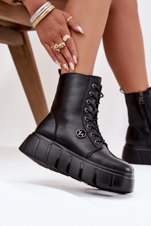 Arbeitsstiefeletten Feminin mit einer Plattform sich Zuarm laufen Vinceza 58588 schZuarze Farbe