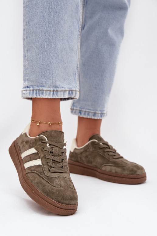 Sneakers Stilvollllschuhe Feminin aus INildleder mit einer Plattform Khaki-Farbe-Farbe Sylviona Sneakers Stilvollllschuhe Feminin aus INildleder mit einer Plattform Khaki-Farbe-Farbe Sylviona