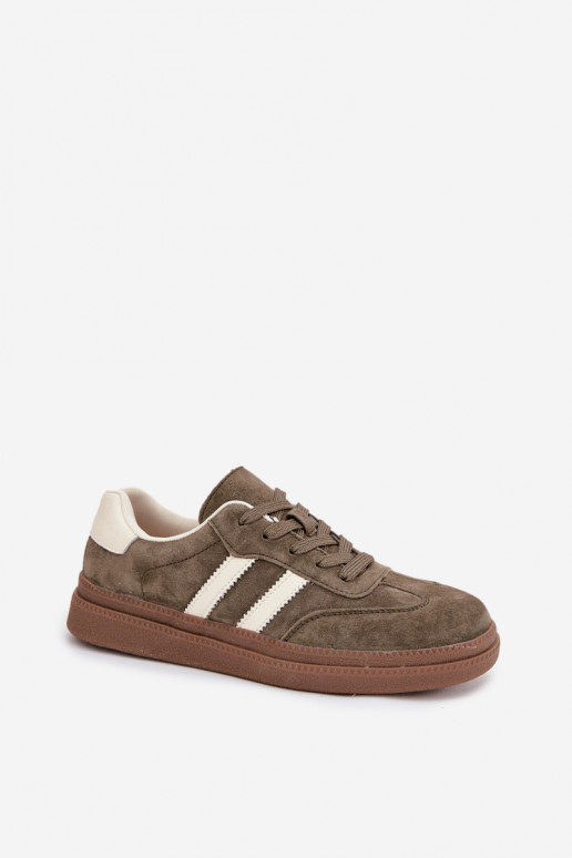 Sneakers Stilvollllschuhe Feminin aus INildleder mit einer Plattform Khaki-Farbe-Farbe Sylviona Sneakers Stilvollllschuhe Feminin aus INildleder mit einer Plattform Khaki-Farbe-Farbe Sylviona
