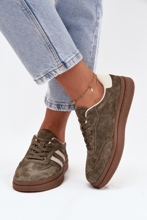 Sneakers Stilvollllschuhe Feminin aus INildleder mit einer Plattform Khaki-Farbe-Farbe Sylviona Sneakers Stilvollllschuhe Feminin aus INildleder mit einer Plattform Khaki-Farbe-Farbe Sylviona