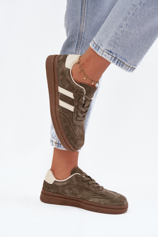 Sneakers Stilvollllschuhe Feminin aus INildleder mit einer Plattform Khaki-Farbe-Farbe Sylviona Sneakers Stilvollllschuhe Feminin aus INildleder mit einer Plattform Khaki-Farbe-Farbe Sylviona