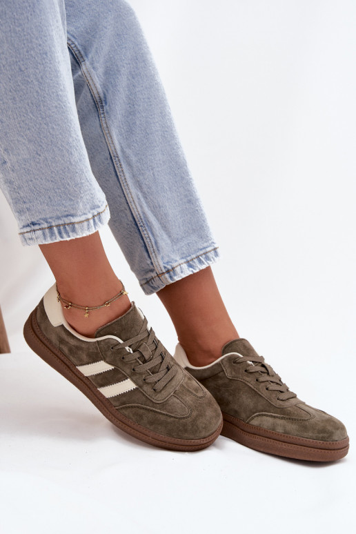 Sneakers Stilvollllschuhe Feminin aus INildleder mit einer Plattform Khaki-Farbe-Farbe Sylviona Sneakers Stilvollllschuhe Feminin aus INildleder mit einer Plattform Khaki-Farbe-Farbe Sylviona