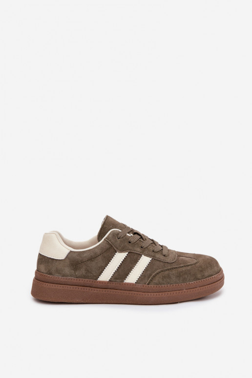 Sneakers Stilvollllschuhe Feminin aus INildleder mit einer Plattform Khaki-Farbe-Farbe Sylviona Sneakers Stilvollllschuhe Feminin aus INildleder mit einer Plattform Khaki-Farbe-Farbe Sylviona
