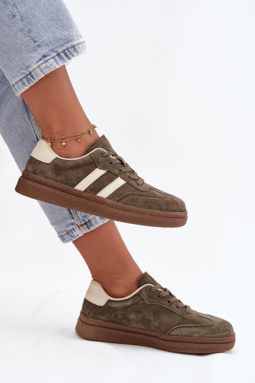 Sneakers Stilvollllschuhe Feminin aus INildleder mit einer Plattform Khaki-Farbe-Farbe Sylviona Sneakers Stilvollllschuhe Feminin aus INildleder mit einer Plattform Khaki-Farbe-Farbe Sylviona