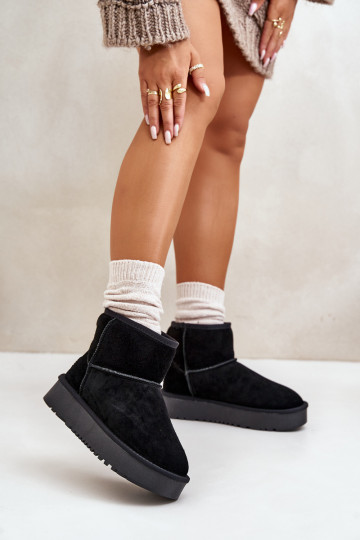 Rianaella Leder Velours Schneestiefel mit Plateau in schwarzer Würfelform 2