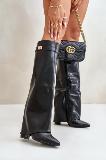 Damenstiefel Eko HautINyZuiniętą CholeZuką mit Absätzen schZuarze Farbe Avamora 2