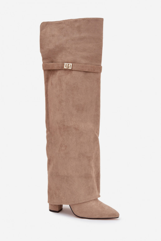 sich Zuarm laufen StiefelINyZuiniętą CholeZuką oberhalb des Knies Obcas Słupek Beige Serelle