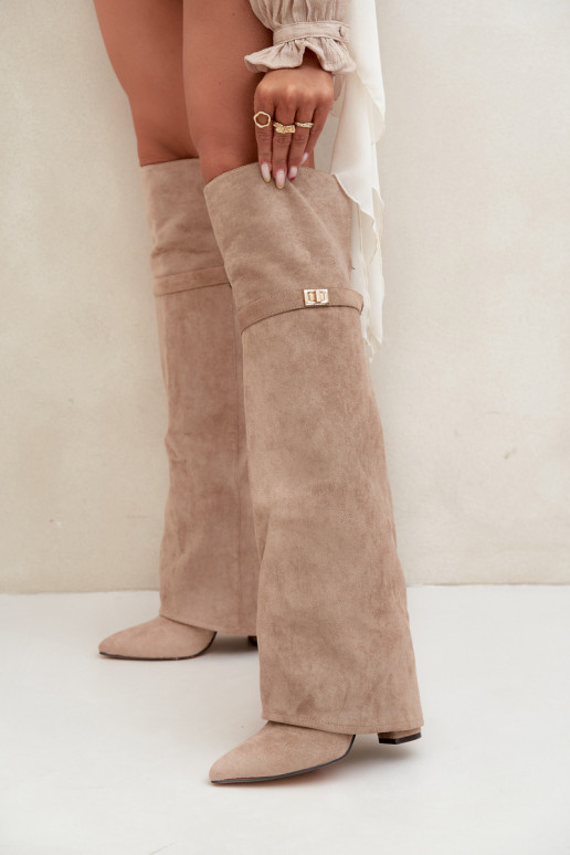 sich Zuarm laufen StiefelINyZuiniętą CholeZuką oberhalb des Knies Obcas Słupek Beige Serelle