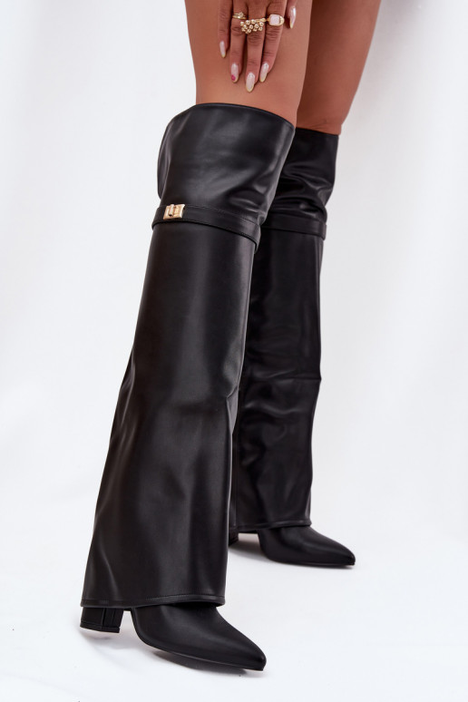 sich Zuarm laufen StiefelINyZuiniętą CholeZuką oberhalb des Knies Obcas Słupek schZuarze Farbe Serelle