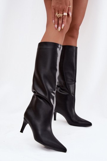 Damenstiefel zum Hineinschlüpfen, wärmend, mit schmalen Absätzen, schwarze Farbe, Olivienne 2
