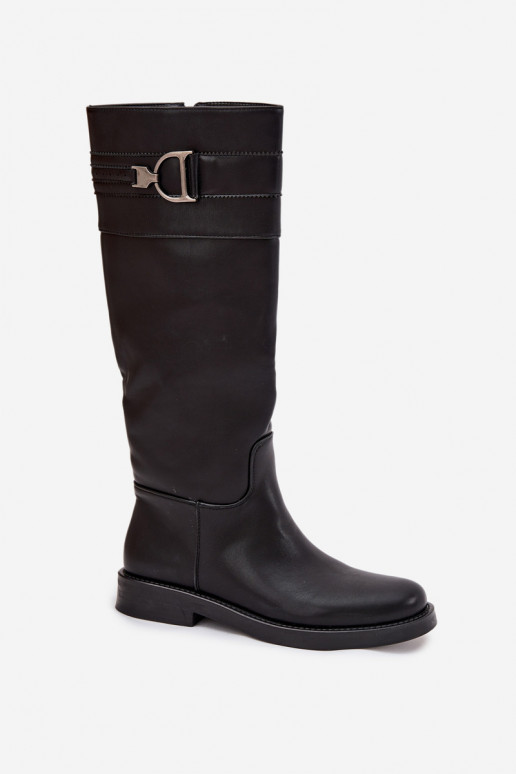 Damenstiefel mit breiten Absätzen Mit Dekorationen Detalem schZuarze Farbe Arvessa Damenstiefel mit breiten Absätzen Mit Dekorationen Detalem schZuarze Farbe Arvessa
