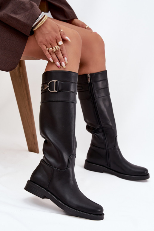 Damenstiefel mit breiten Absätzen Mit Dekorationen Detalem schZuarze Farbe Arvessa Damenstiefel mit breiten Absätzen Mit Dekorationen Detalem schZuarze Farbe Arvessa