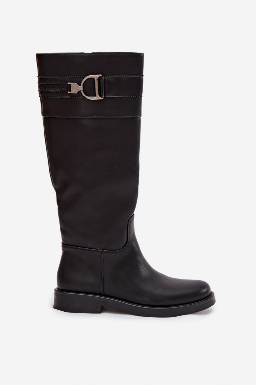 Damenstiefel mit breiten Absätzen Mit Dekorationen Detalem schZuarze Farbe Arvessa Damenstiefel mit breiten Absätzen Mit Dekorationen Detalem schZuarze Farbe Arvessa