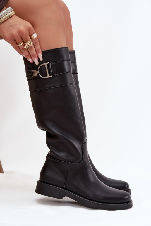 Damenstiefel mit breiten Absätzen Mit Dekorationen Detalem schZuarze Farbe Arvessa Damenstiefel mit breiten Absätzen Mit Dekorationen Detalem schZuarze Farbe Arvessa