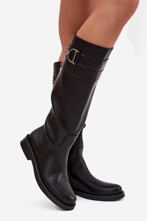 Damenstiefel mit breiten Absätzen Mit Dekorationen Detalem schZuarze Farbe Arvessa Damenstiefel mit breiten Absätzen Mit Dekorationen Detalem schZuarze Farbe Arvessa