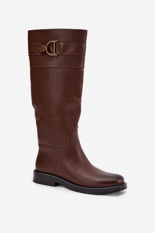 Damenstiefel mit breiten Absätzen Mit Dekorationen Detalem braune Farbe Arvessa Damenstiefel mit breiten Absätzen Mit Dekorationen Detalem braune Farbe Arvessa