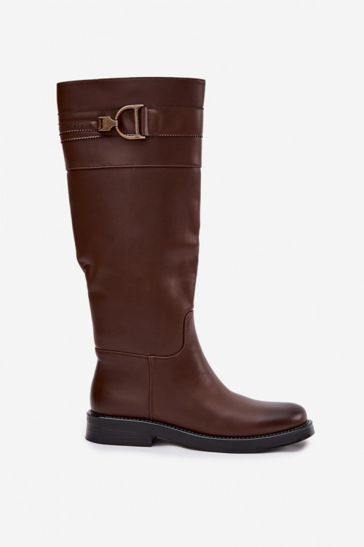 Damenstiefel mit breiten Absätzen Mit Dekorationen Detalem braune Farbe Arvessa Damenstiefel mit breiten Absätzen Mit Dekorationen Detalem braune Farbe Arvessa