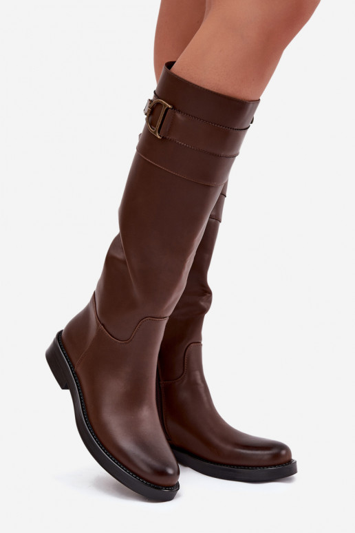 Damenstiefel mit breiten Absätzen Mit Dekorationen Detalem braune Farbe Arvessa Damenstiefel mit breiten Absätzen Mit Dekorationen Detalem braune Farbe Arvessa