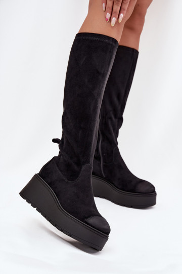 Damenstiefel Gegen die Straße mit einer Plattform I Koturnie Vinceza 58342 schZuarze Farbe 2