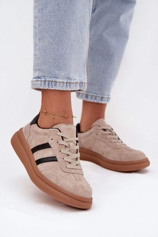 aus INildleder Sneakers Stilvollllschuhe Feminin mit einer Plattform Beige Elivienne